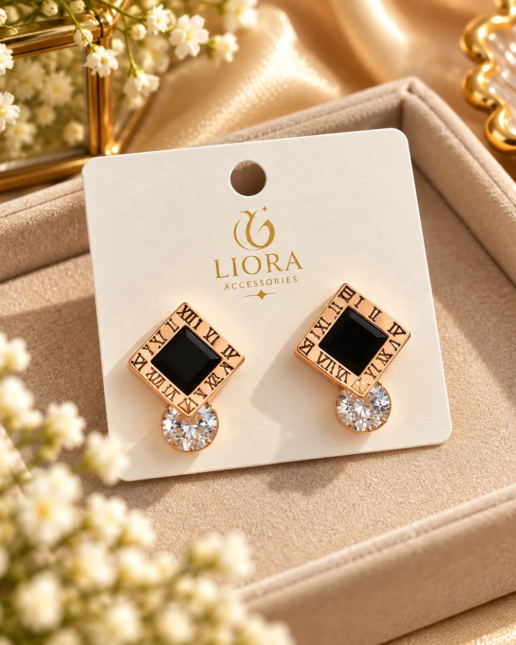 Black Enamel Geometric Drop Earrings