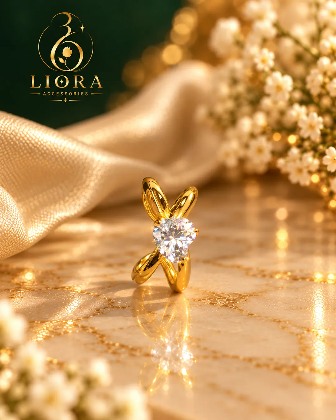 Crossed X Solitaire Ring