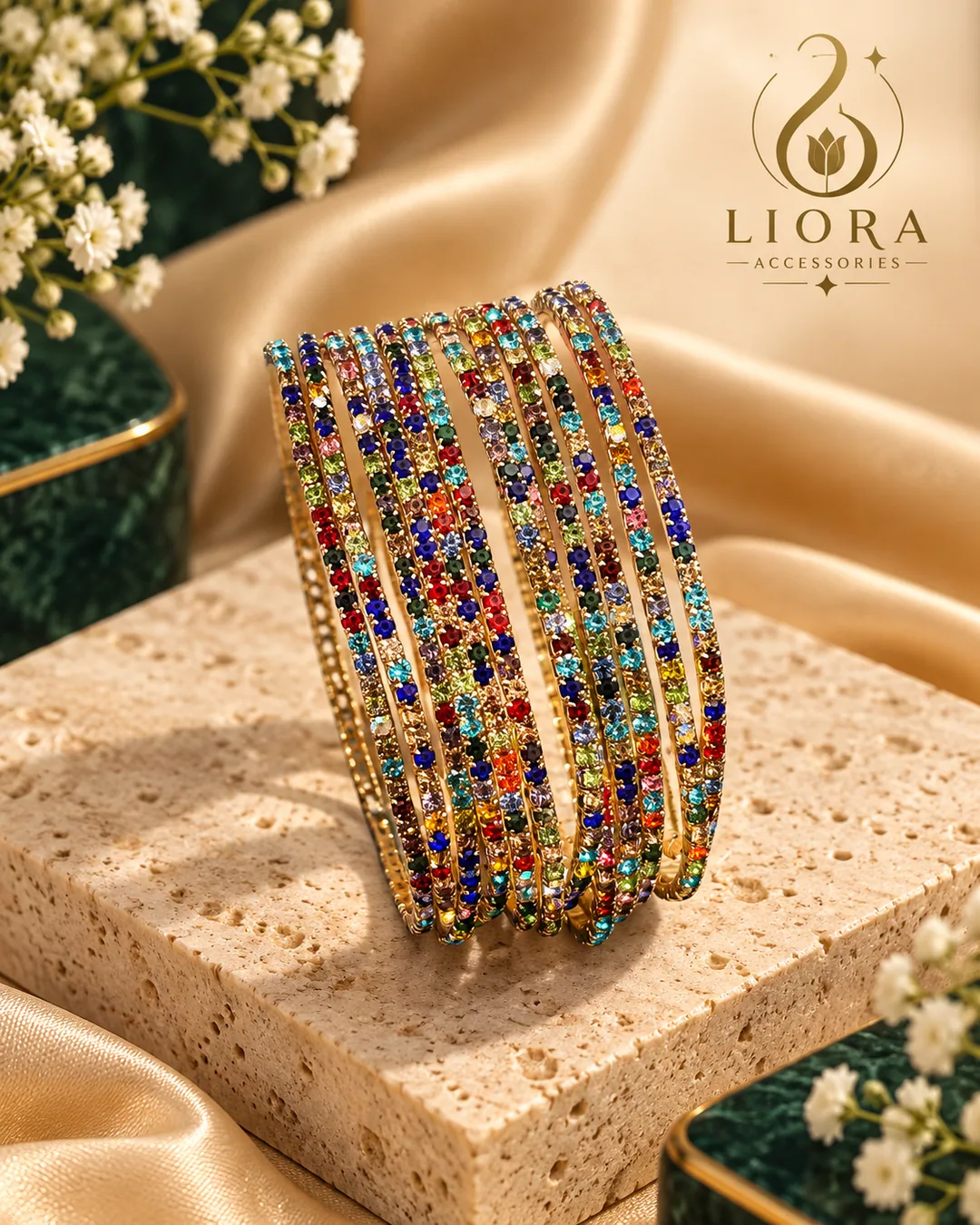 Crystal Stretch Bangle Set — Iridescent