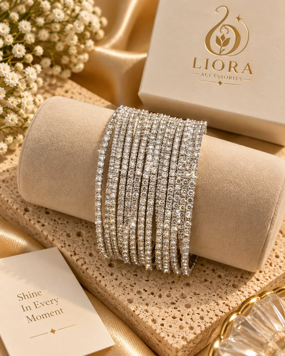 Crystal Stretch Bangle Set — White