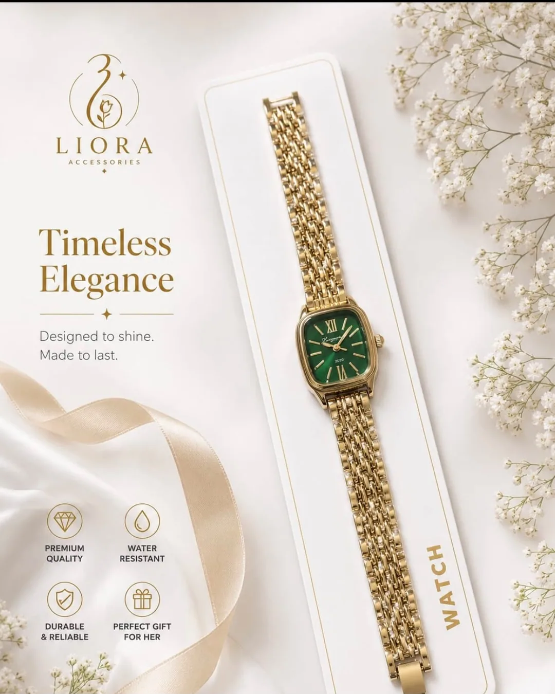 Emerald Dial Gold Link Watch