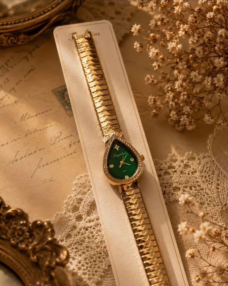 Emerald Teardrop Vintage Watch