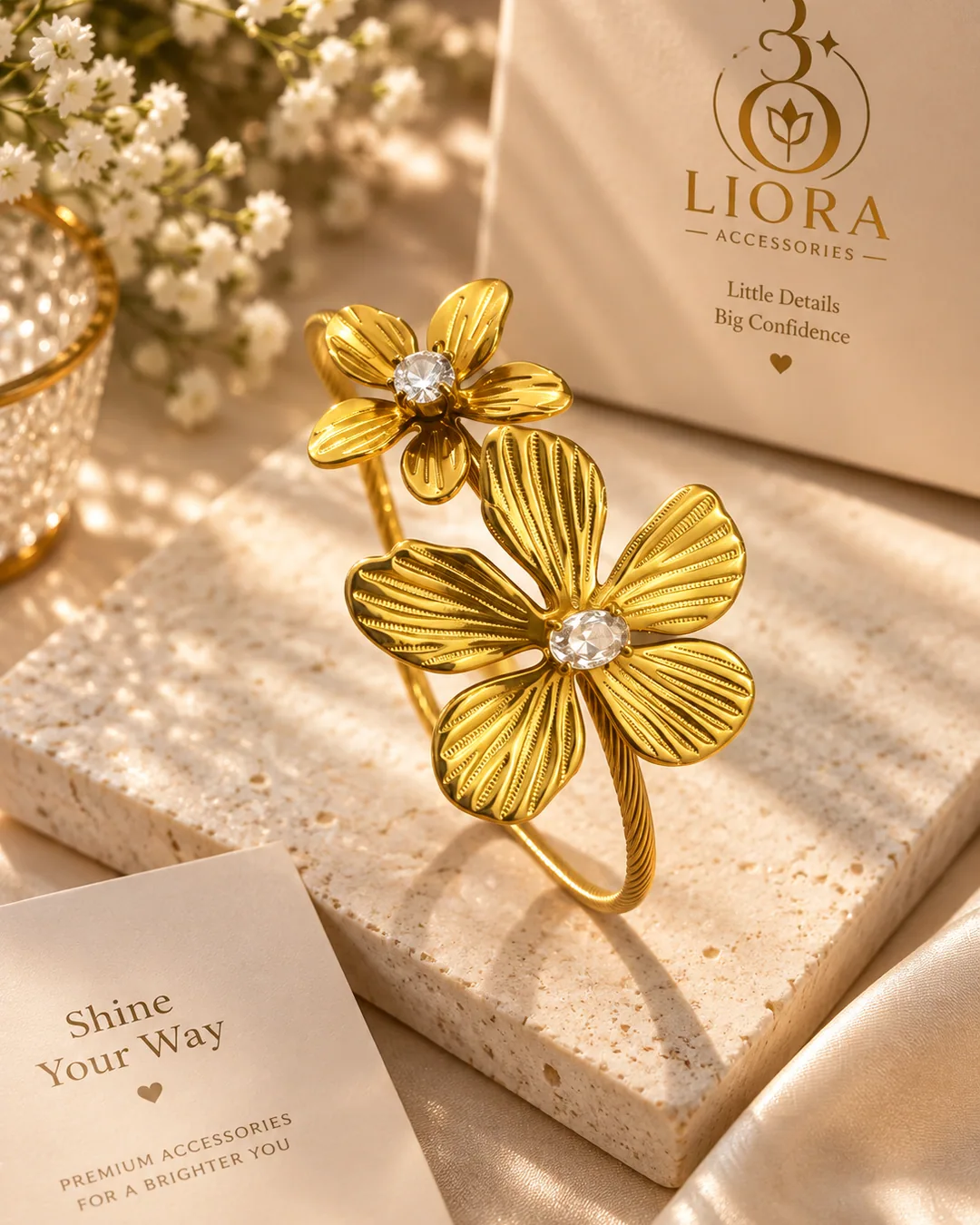 Gold Orchid Cuff Bracelet