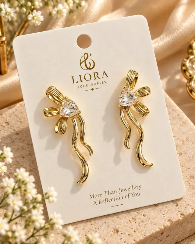 Gold Ribbon Bow Drop Earrings