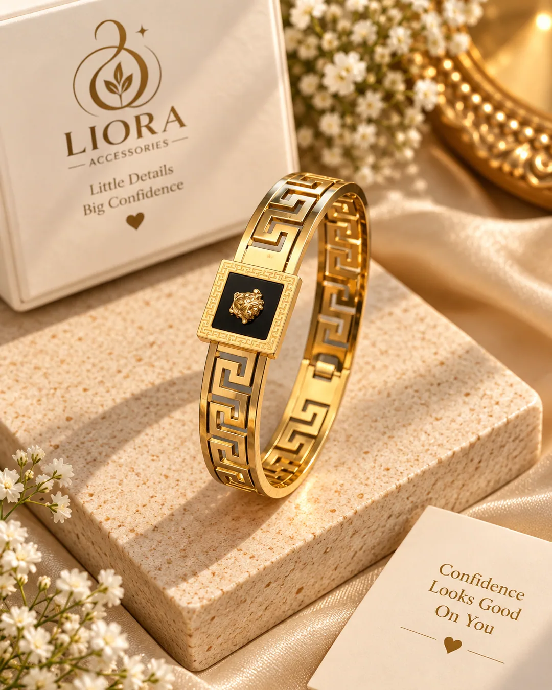 Greek Key Heart Bangle