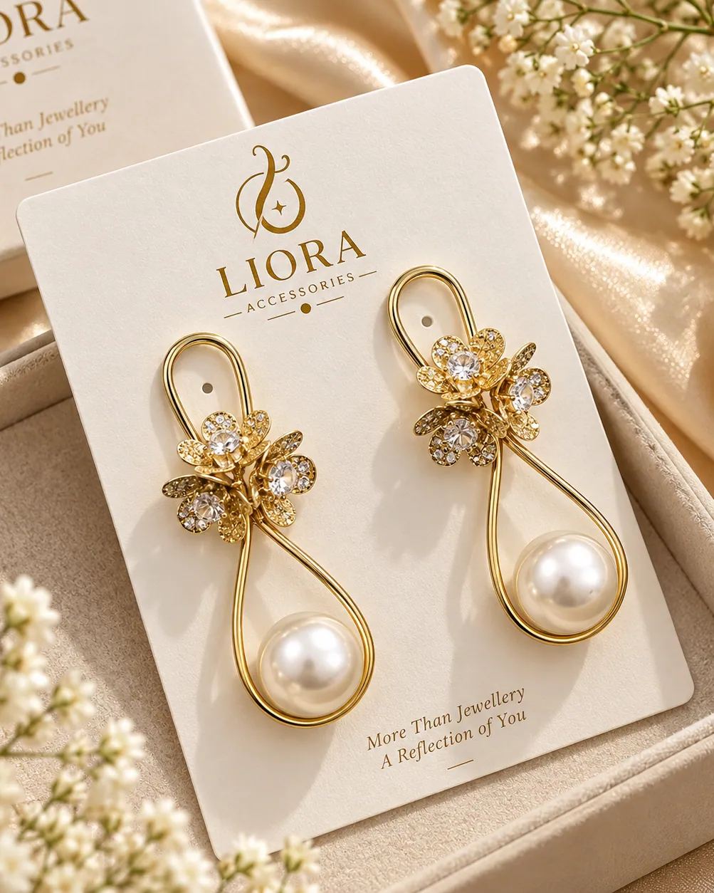 Infinity Flower Pearl Drop Earrings