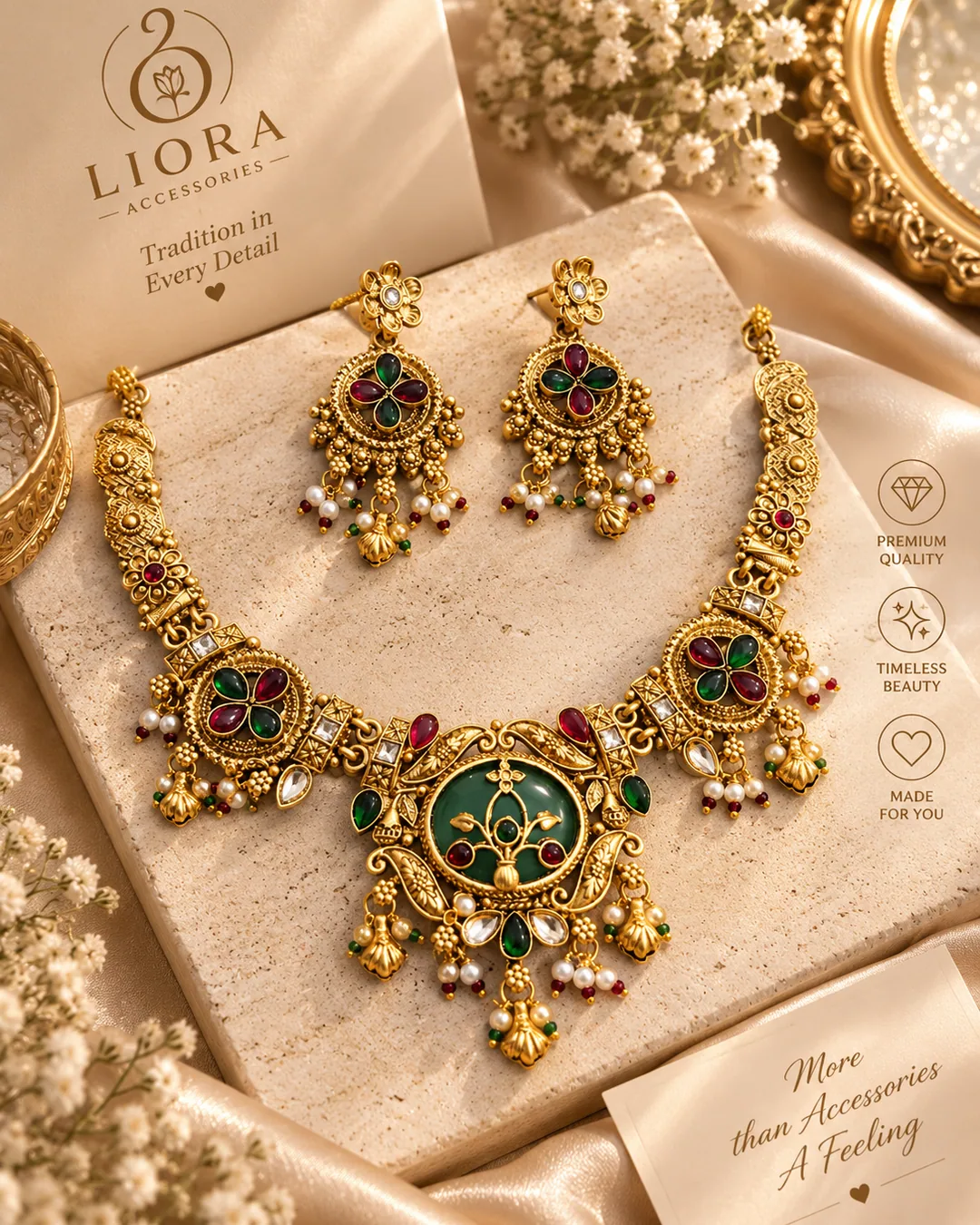 Kundan Floral Pendant Necklace Set