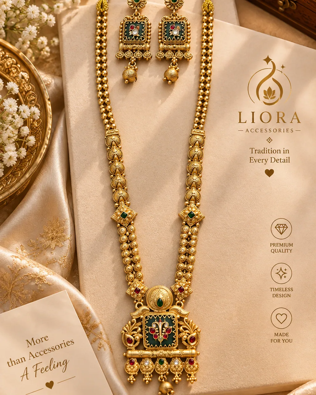 Kundan Square Pendant Haram Set