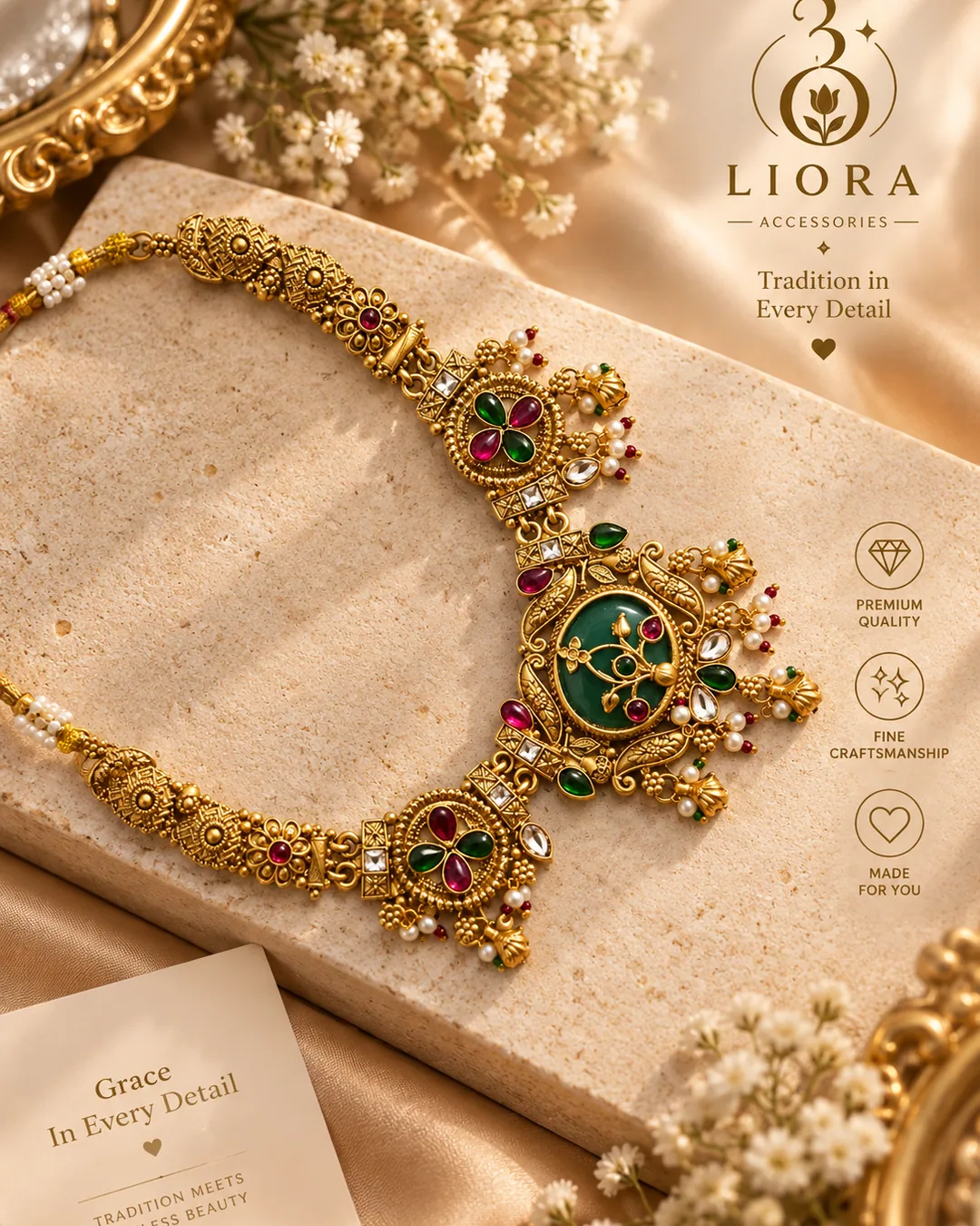 Kundan Temple Pendant Necklace Set