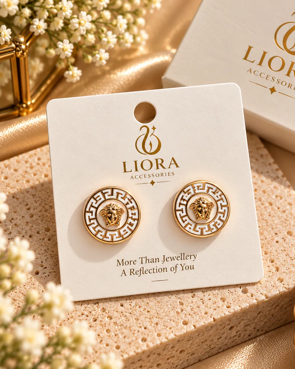 Lion Medallion Stud Earrings