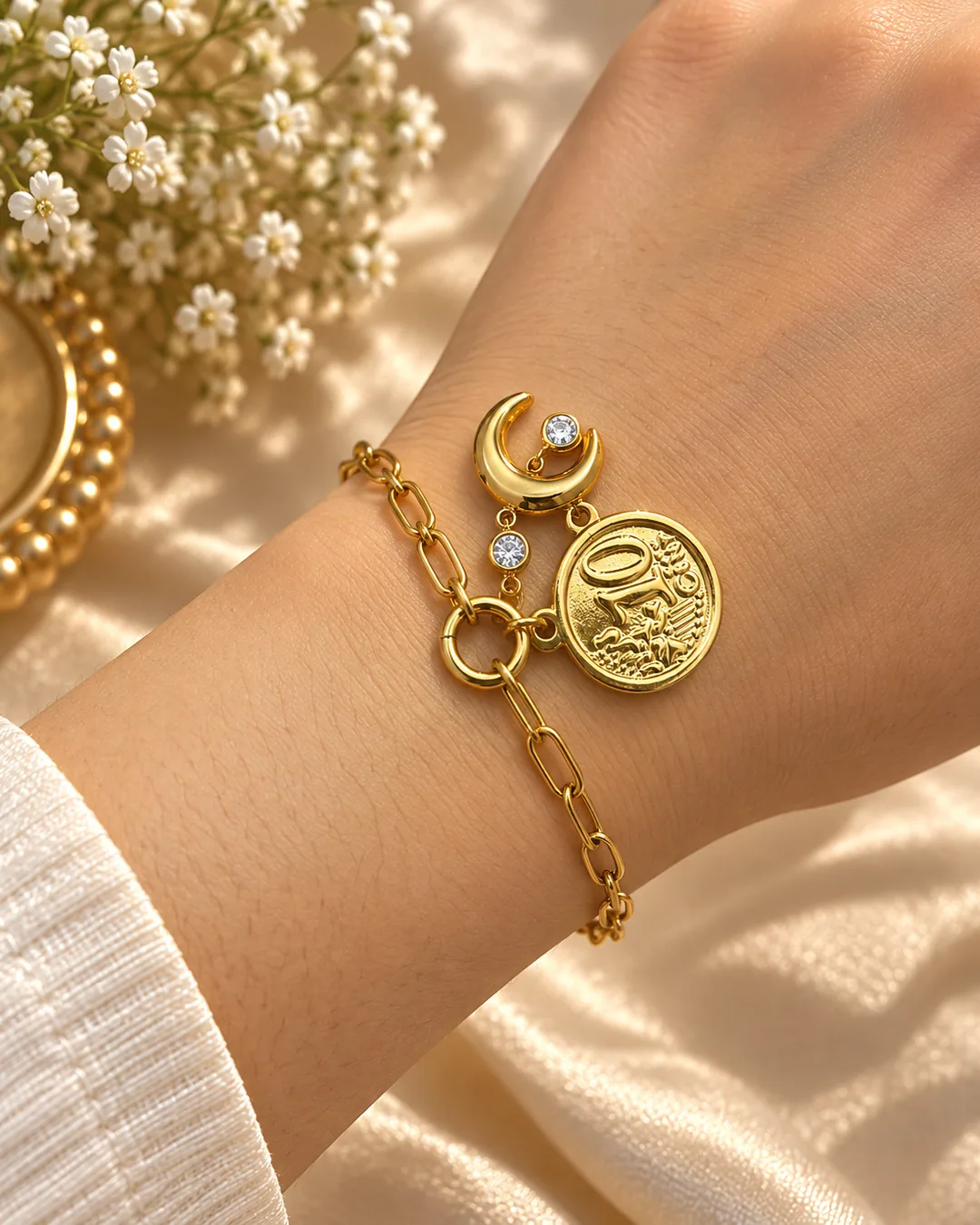 Moon Coin Charm Bracelet