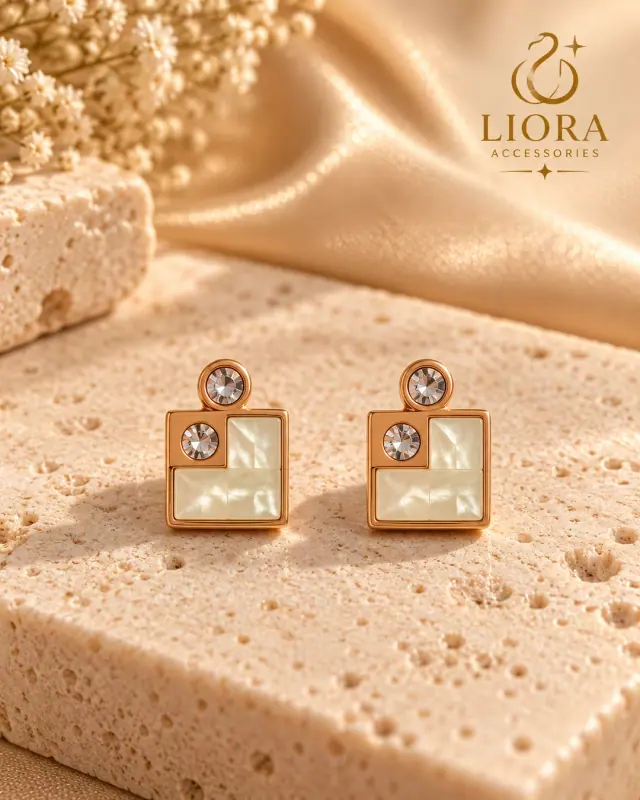 Mother of Pearl Square Stud Earrings