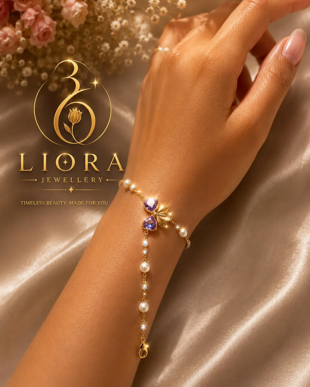 Pearl Bow Charm Bracelet