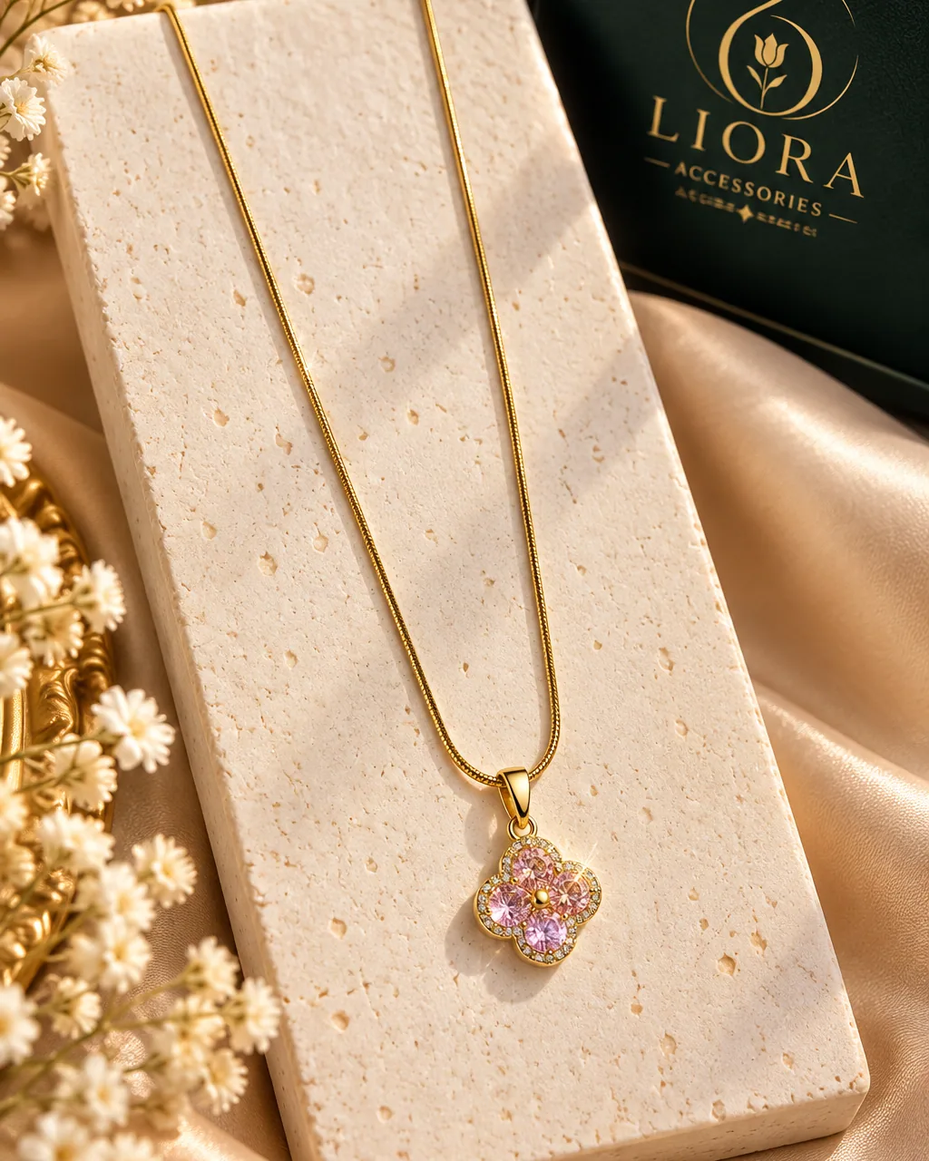 Pink Clover Pendant Necklace