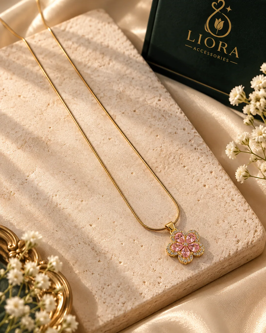 Pink Crystal Flower Necklace