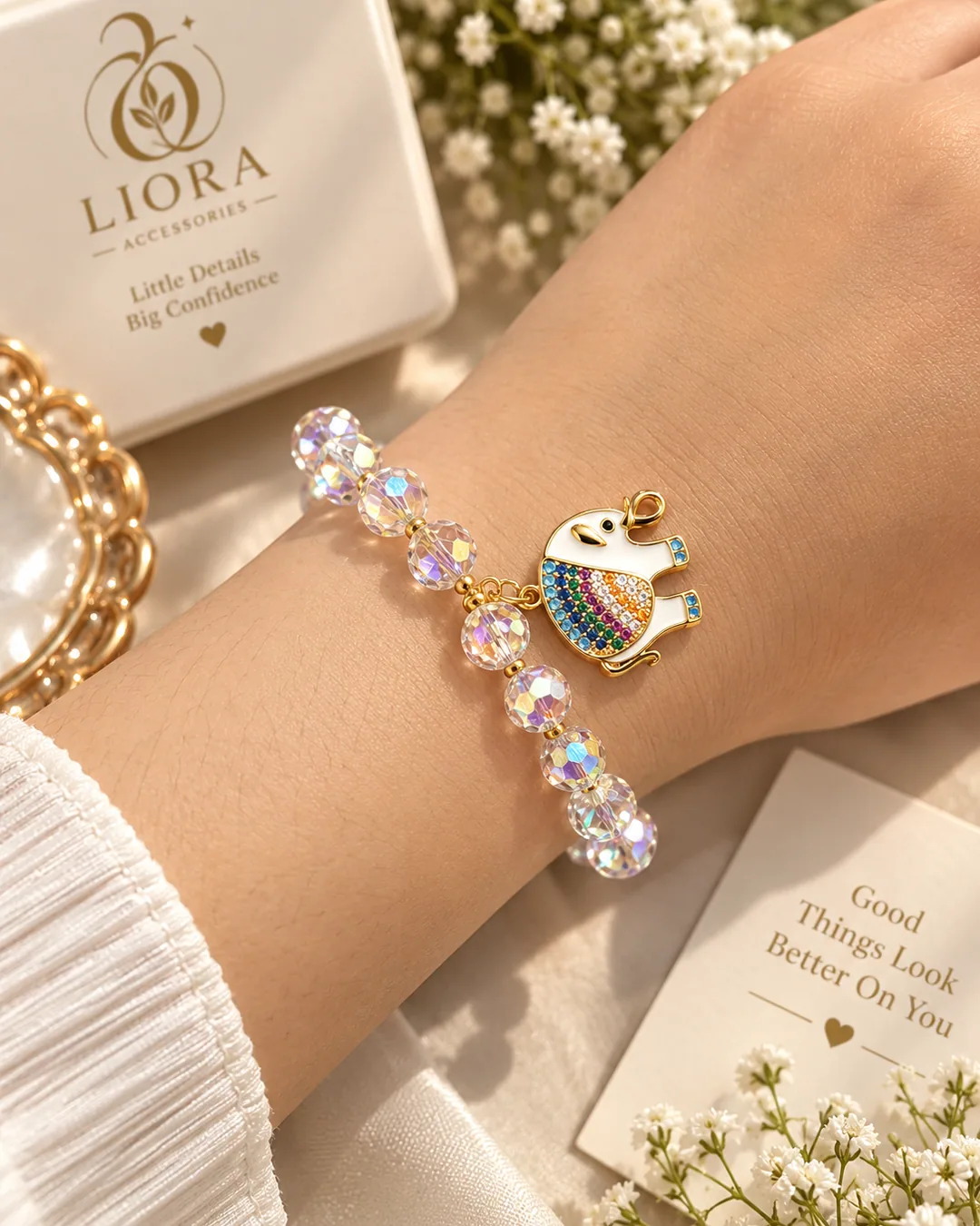 Rainbow Crystal Elephant Bracelet