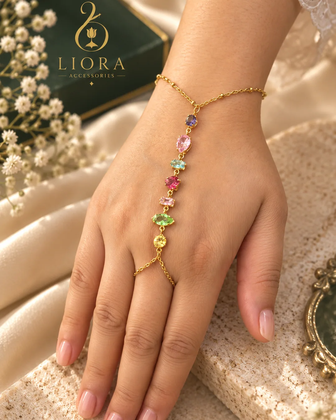 Rainbow Gemstone Hand Chain
