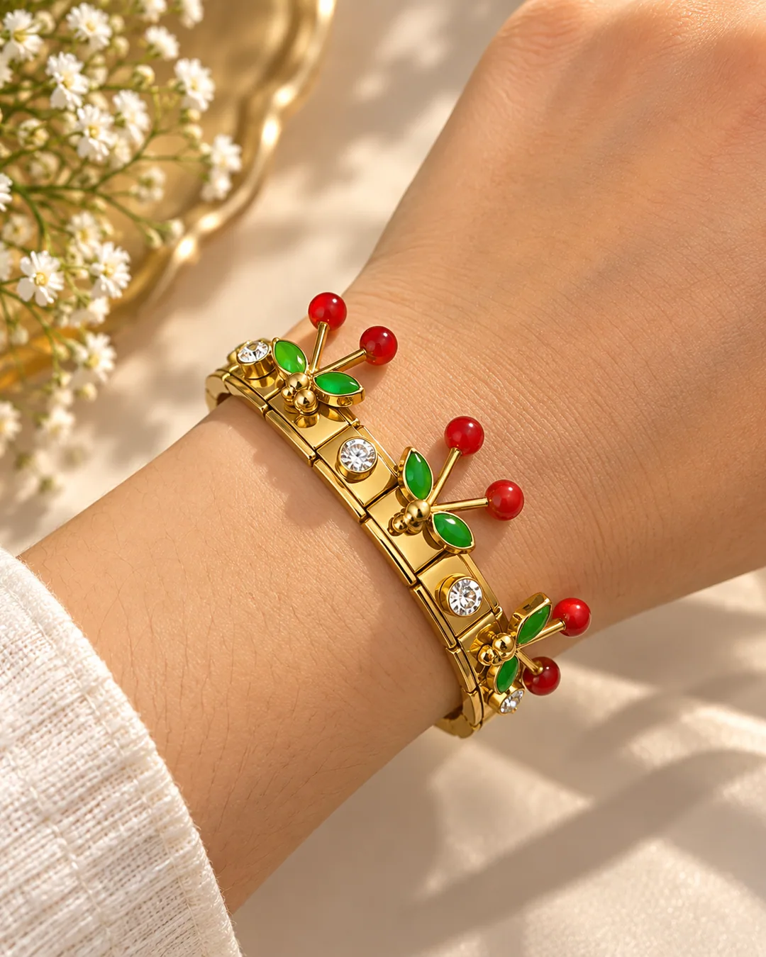 Red Coral Cherry Bracelet