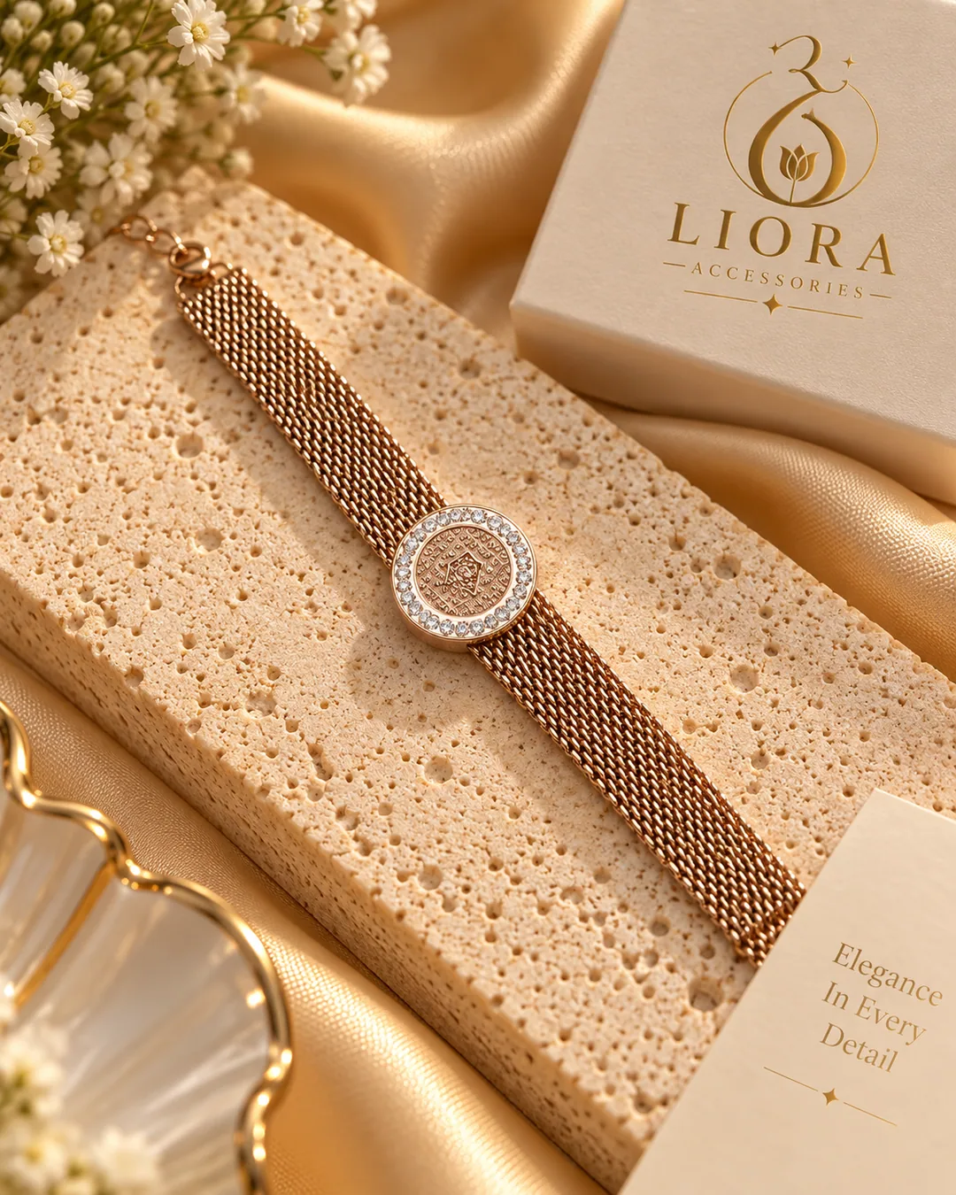 Rose Gold Mesh Medallion Bracelet