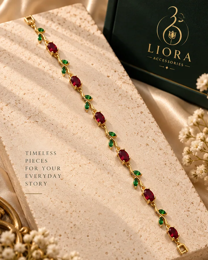 Ruby Emerald Vine Bracelet