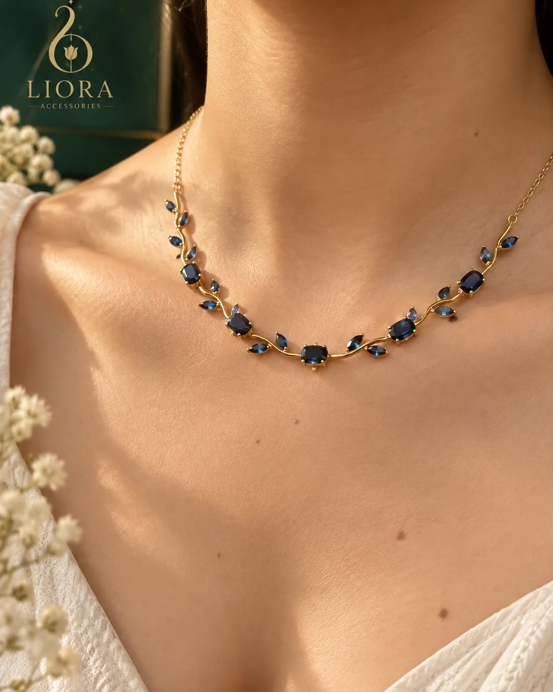 Sapphire Blue Leaf Necklace
