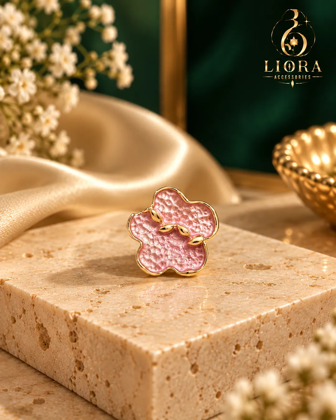 Solid Pink Clover Ring