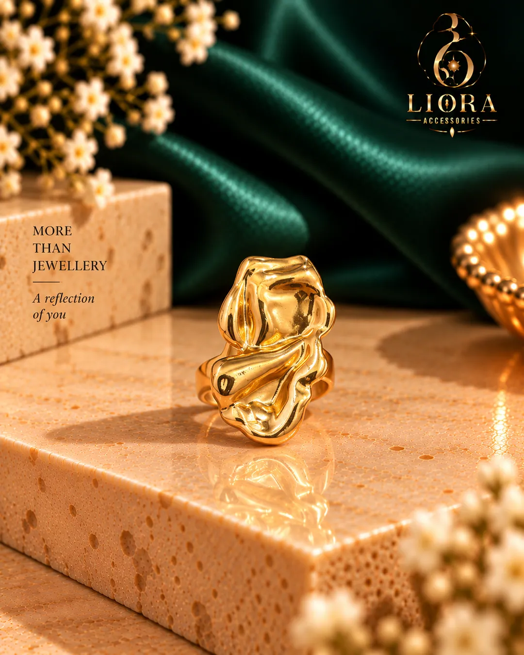 Yellow Textured Flower Ring